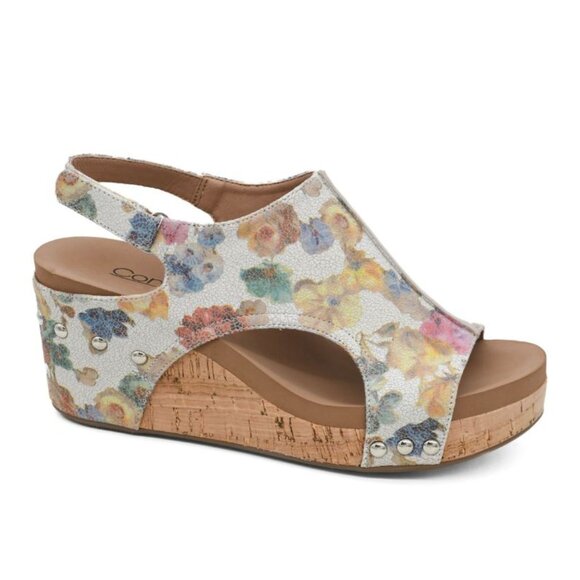 Corkys Shoes - Corkys Carley Putty Washed Flower Wedge, New in Box